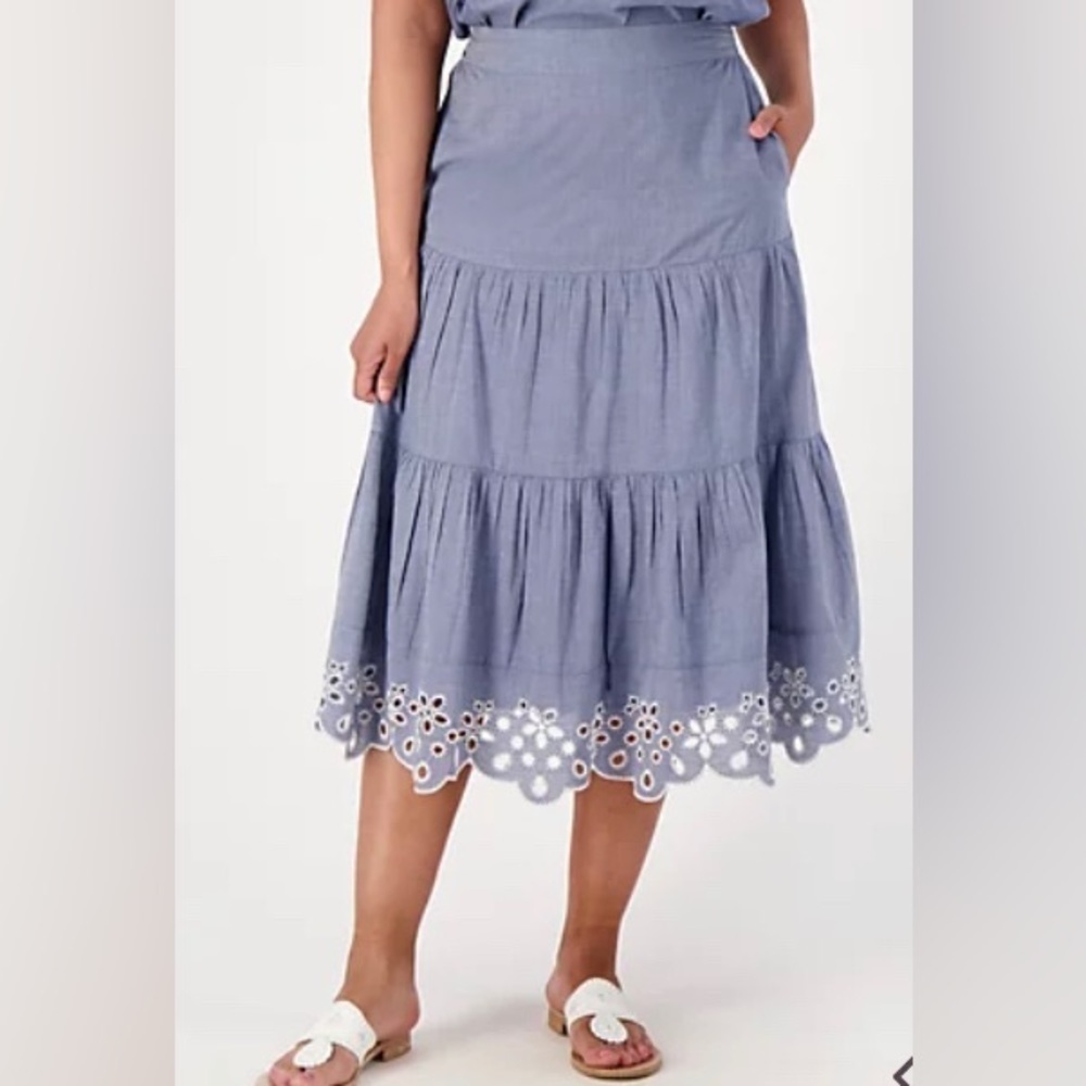 Isaac Mizrahi Live! - NEW - Petite Cotton Lawn Skirt with Embroidered Hem.